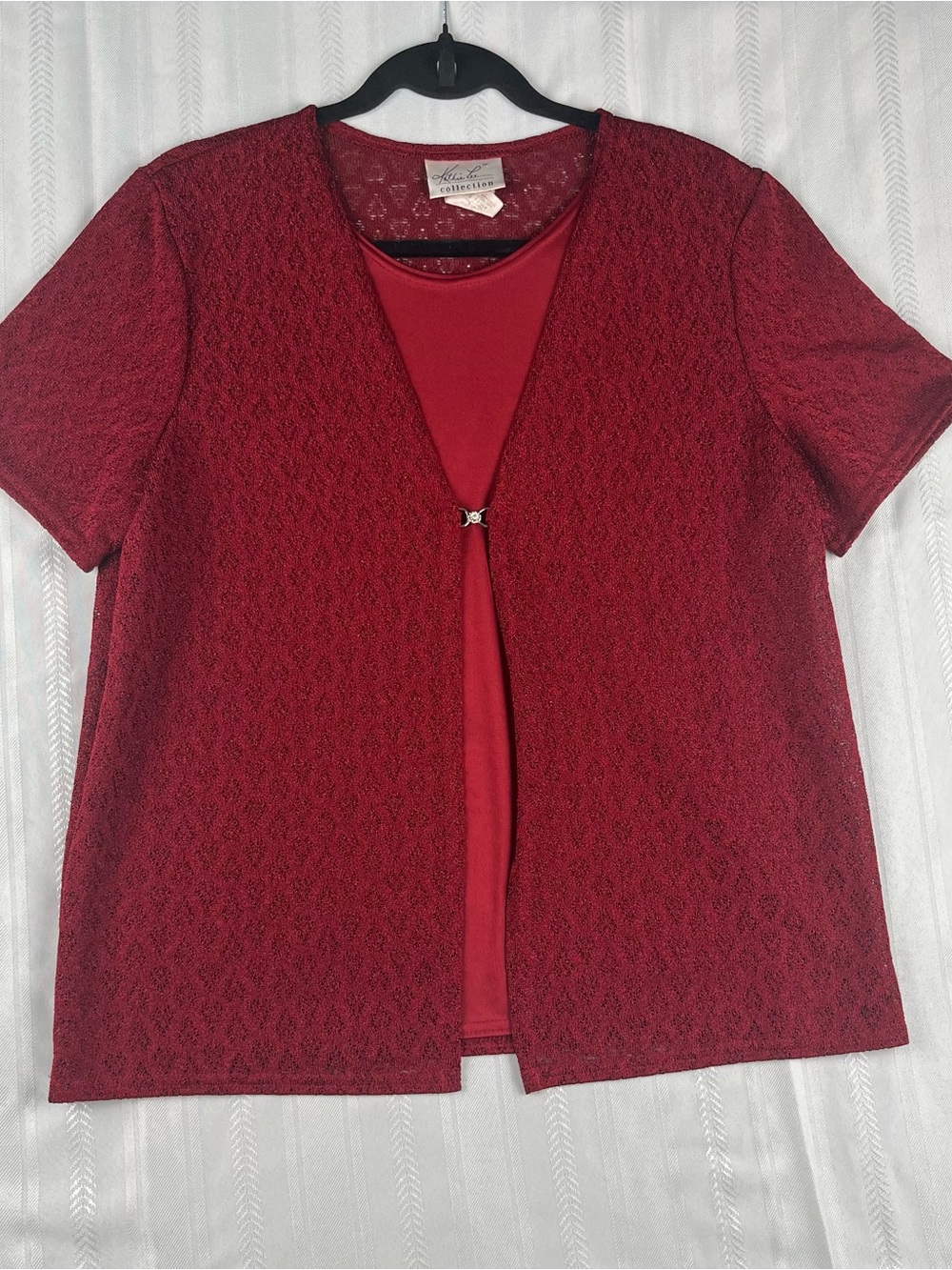 Kathie Lee Collection Women’s Ruby Red Layered Short Sleeve Tunic with Clasp